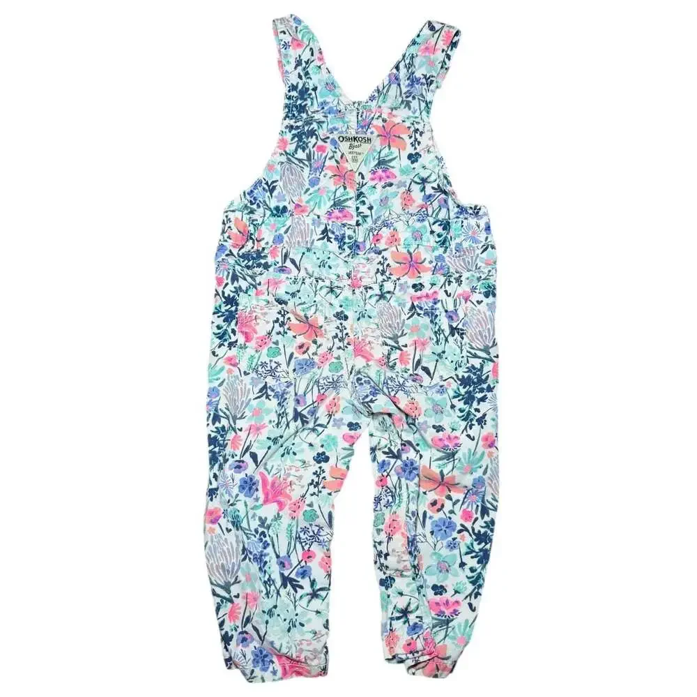 OshKosh Bgosh Girls‎ Floral Overalls Blue Pink White Watercolor Print 12M